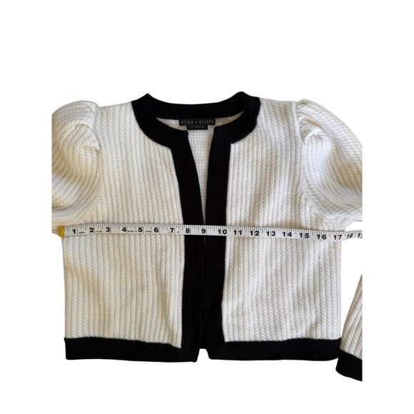 ALICE + OLIVIA Wool Blend Puff Sleeve Cropped Open Cardigan Jacket L - Picture 7 of 10